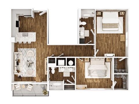 Floor plan for 2 beds, 2 baths, 1113 sqft